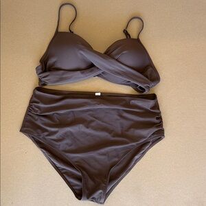 chocolate brown 2 pc bikini set top & bottom